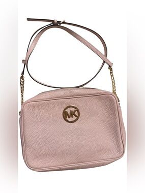 Michael Kors Blush Pink Pebbled Leather Crossbody with Gold Tone MK Logo